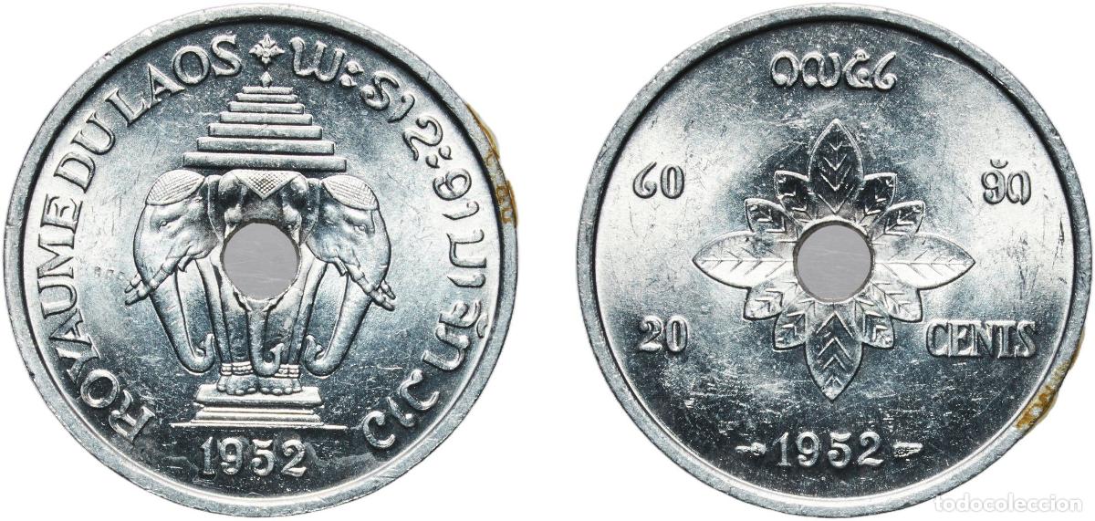 Monedas antiguas de Europa: Laos Kingdom 1952 20 Cents - Sisavang Vong Aluminium Paris Mint (3000000) 2.23g UNC KM 5 Sch&ouml;n 2