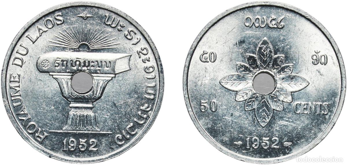 Monedas antiguas de Europa: Laos Kingdom 1952 50 Cents - Sisavang Vong Aluminium Paris Mint (1400000) 3.9g UNC KM 6 Sch&ouml;n 3