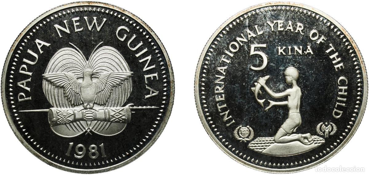 Monedas antiguas de Europa: Papua New Guinea Constitutional Monarchy 1981 5 Kina - Elizabeth II (Children) Silver (.500) (8775)