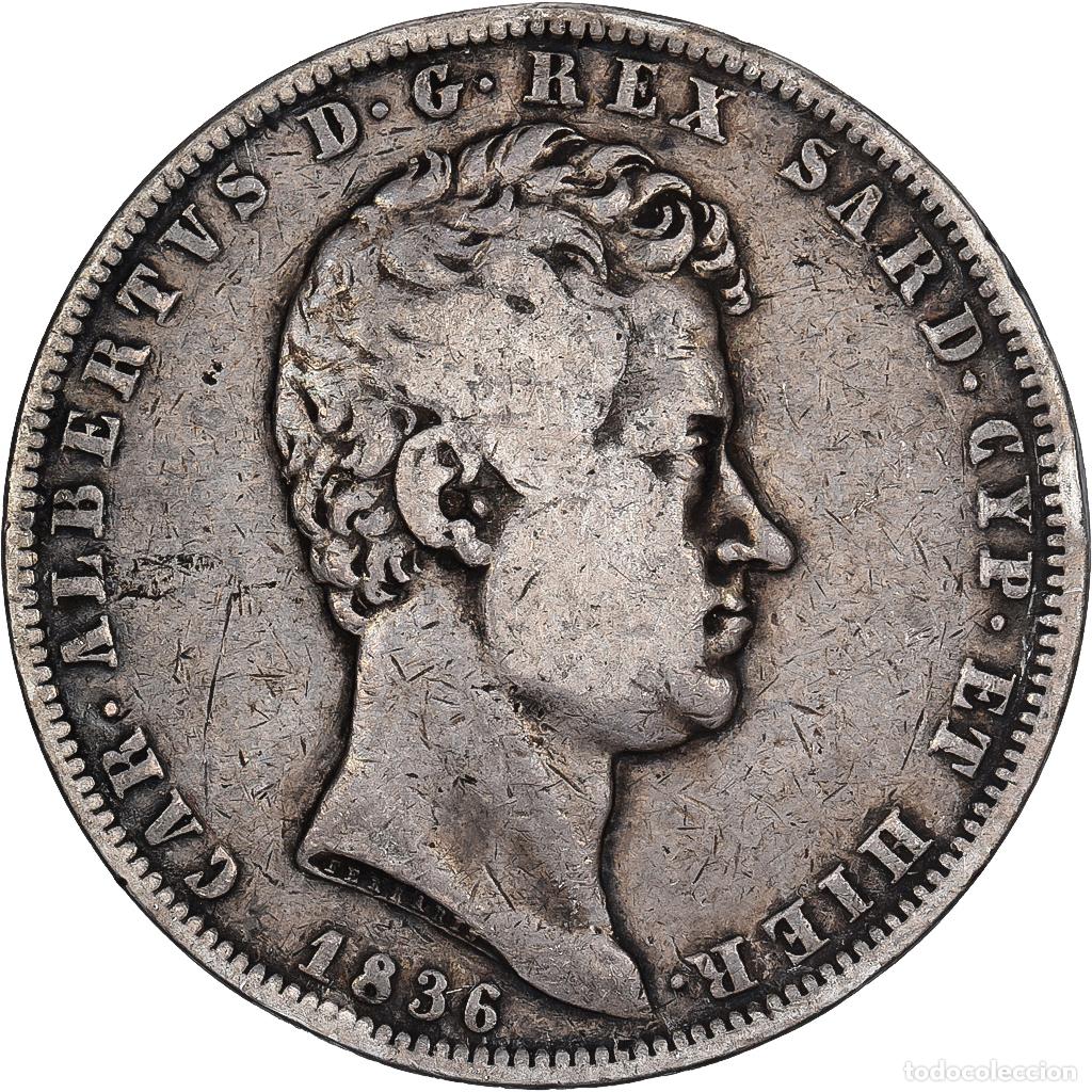Monedas antiguas de Europa: [#1166912] Estados italianos, SARDINIA, Carlo Alberto, 5 Lire, 1836, Genoa, Plata, BC+