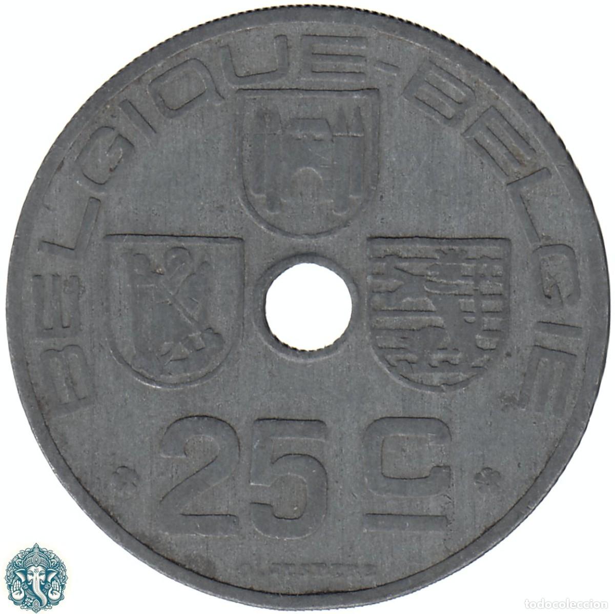 Monedas antiguas de Europa: B&Eacute;LGICA 25 C&eacute;ntimos 1942 Leopoldo III KM#131 Leyenda Belgique - Belgie
