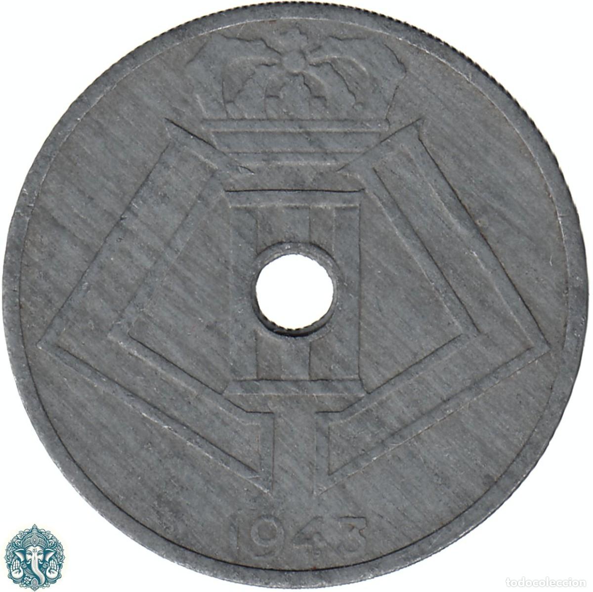 Monedas antiguas de Europa: B&Eacute;LGICA 25 C&eacute;ntimos 1943 Leopoldo III KM#132 Leyenda Belgie - Belgique