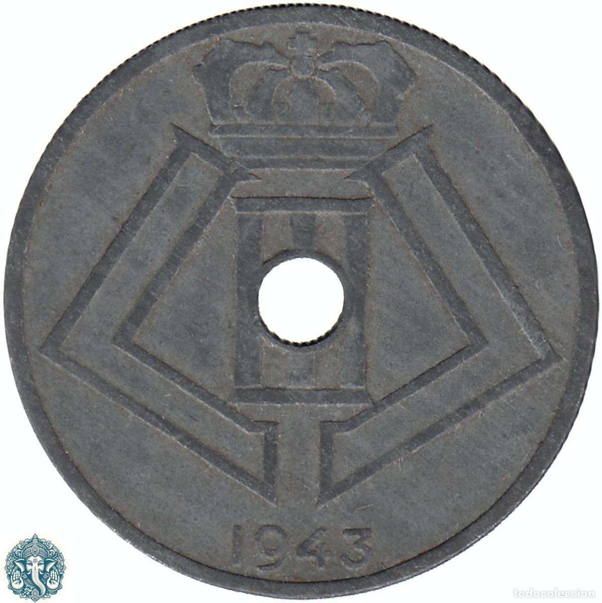 Monedas antiguas de Europa: B&Eacute;LGICA 25 C&eacute;ntimos 1943 Leopoldo III KM#132 Leyenda Belgie - Belgique