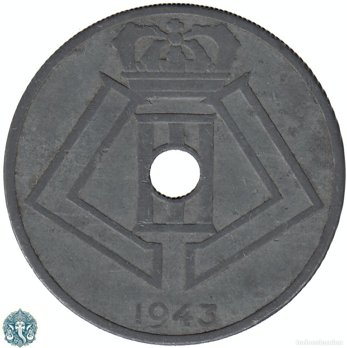 Monedas antiguas de Europa: B&Eacute;LGICA 25 C&eacute;ntimos 1943 Leopoldo III KM#132 Leyenda Belgie - Belgique