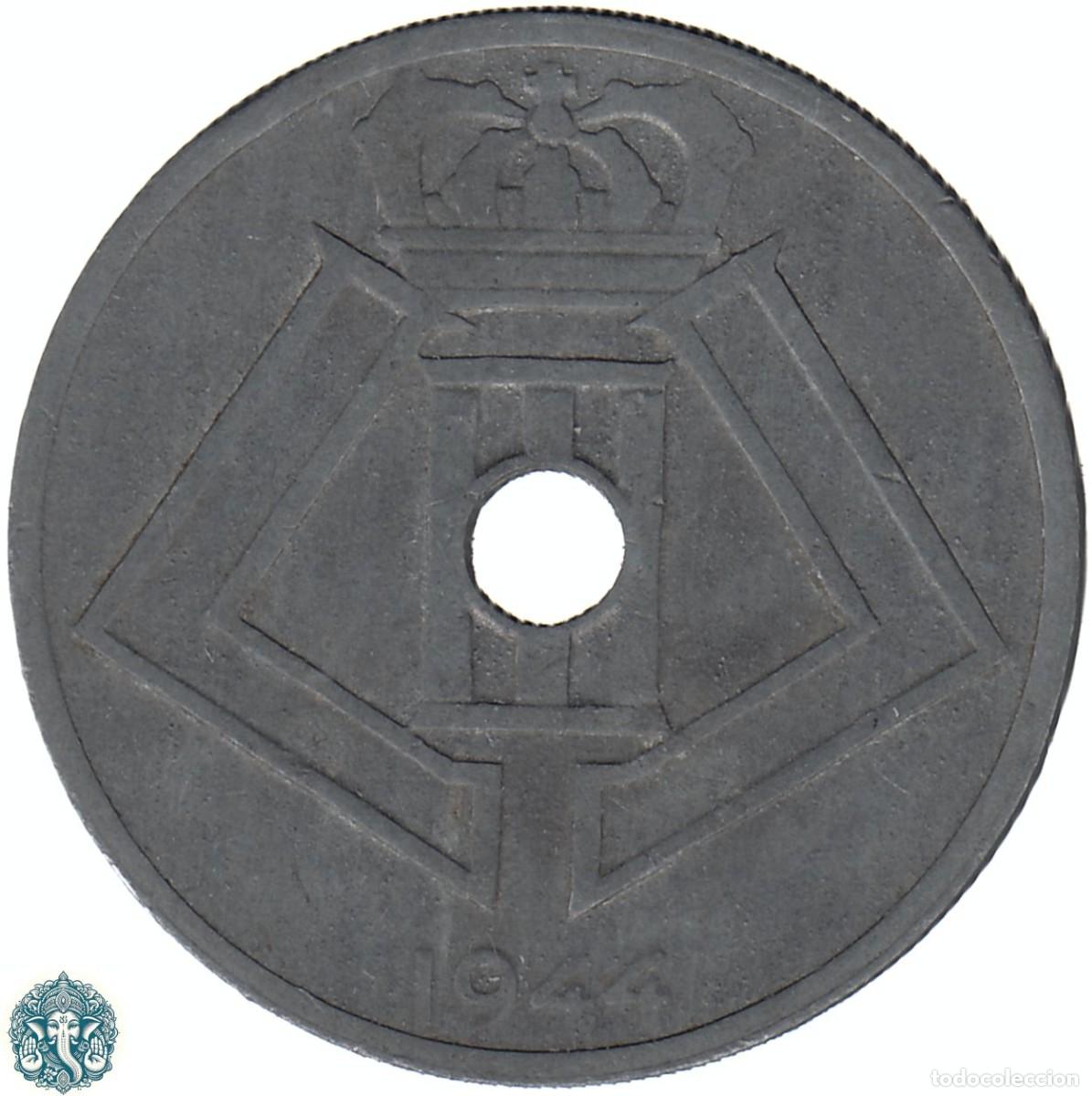 Monedas antiguas de Europa: B&Eacute;LGICA 25 C&eacute;ntimos 1944 Leopoldo III KM#132 Leyenda Belgie - Belgique