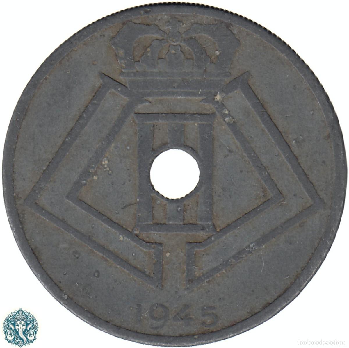Monedas antiguas de Europa: B&Eacute;LGICA 25 C&eacute;ntimos 1945 Leopoldo III KM#132 Leyenda Belgie - Belgique
