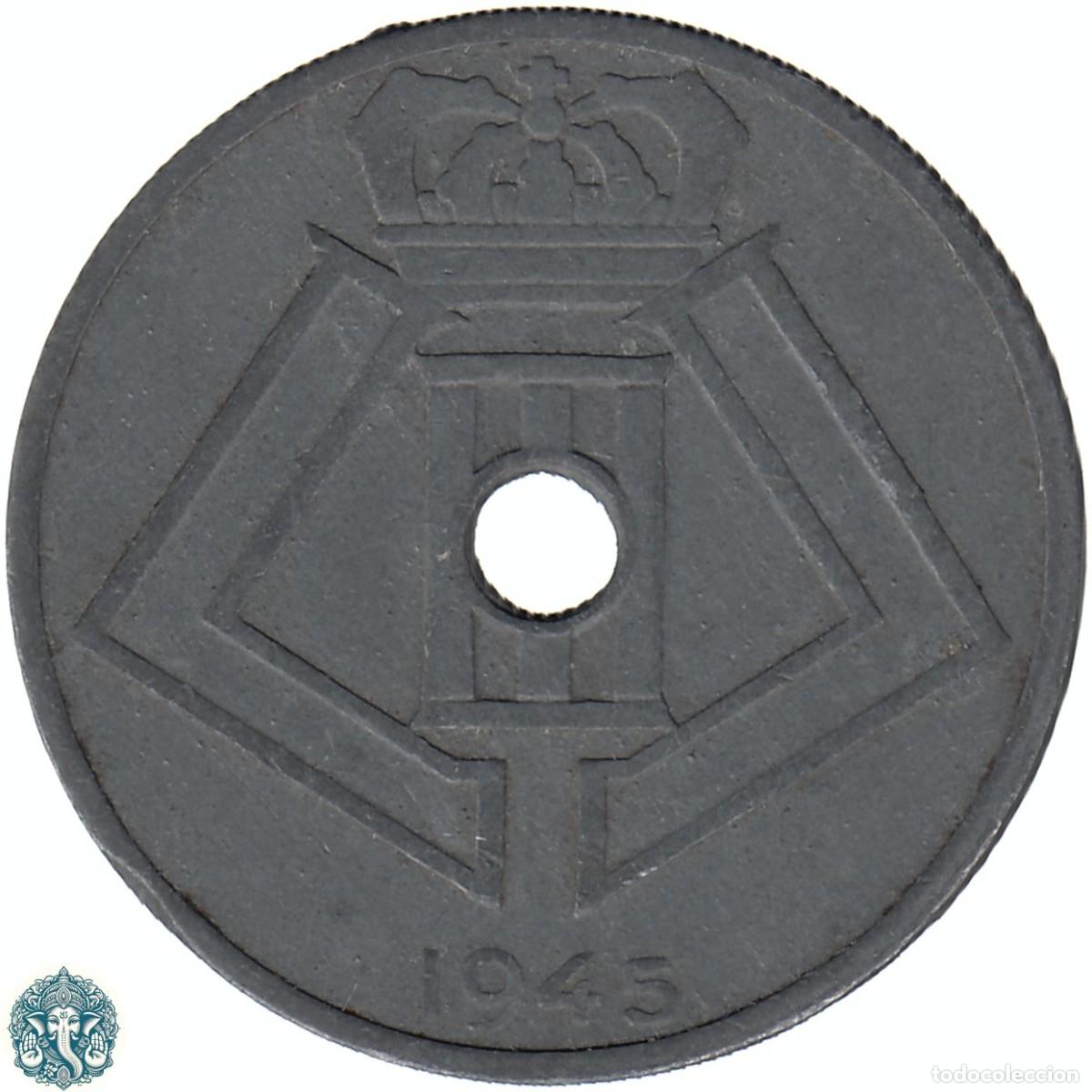 Monedas antiguas de Europa: B&Eacute;LGICA 25 C&eacute;ntimos 1945 Leopoldo III KM#132 Leyenda Belgie - Belgique