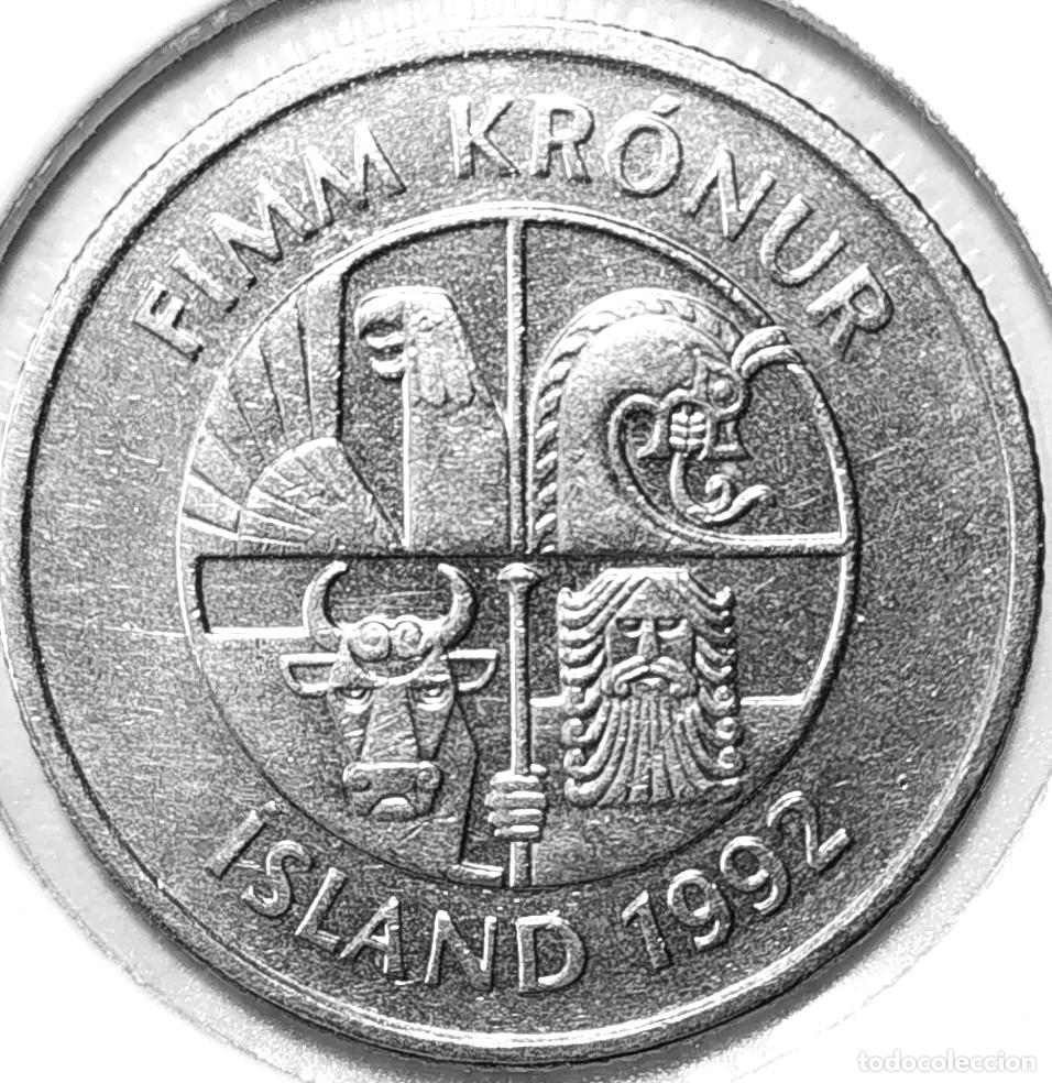 Monedas antiguas de Europa: ISLANDIA (1981-2011) - 5 CORONAS 1992 - A - 6,50 GR. CUPRONIQUEL - DIAMETRO 24,50 mm - KM#28 - MB