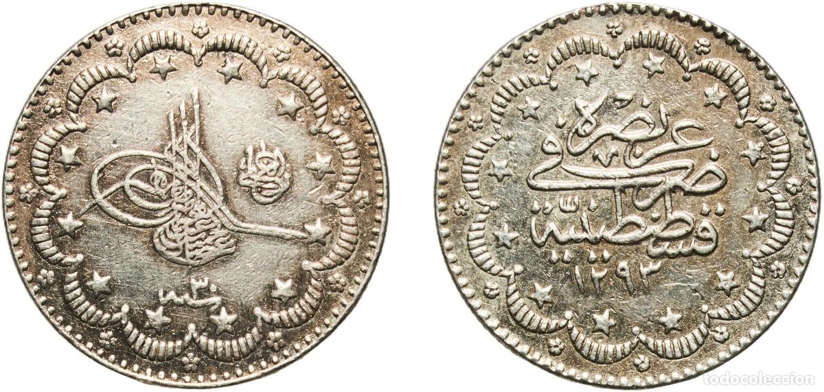 Monedas antiguas de Europa: Ottoman Empire AH1322 (1904) 5 Kurus - Abd&uuml;lhamid II (&rdquo;el-Ghazi&rdquo; right of Toughra) Silver (.830) Ko