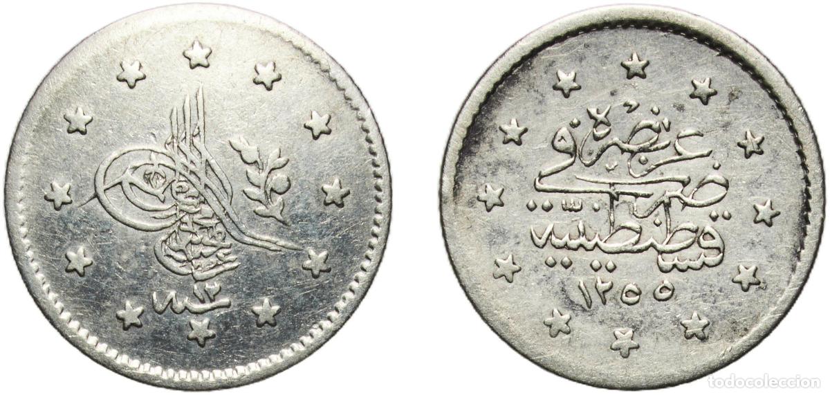 Monedas antiguas de Europa: Ottoman Empire AH1255 (1850) ١٢ 1 Kurus - Abd&uuml;lmecid I (Contantinople) Silver (.830) Konstantiniyye