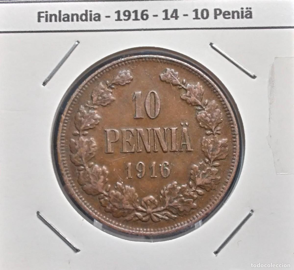 Monedas antiguas de Europa: FINLANDIA 10 PENNIA 1916 KM#14 MBC.