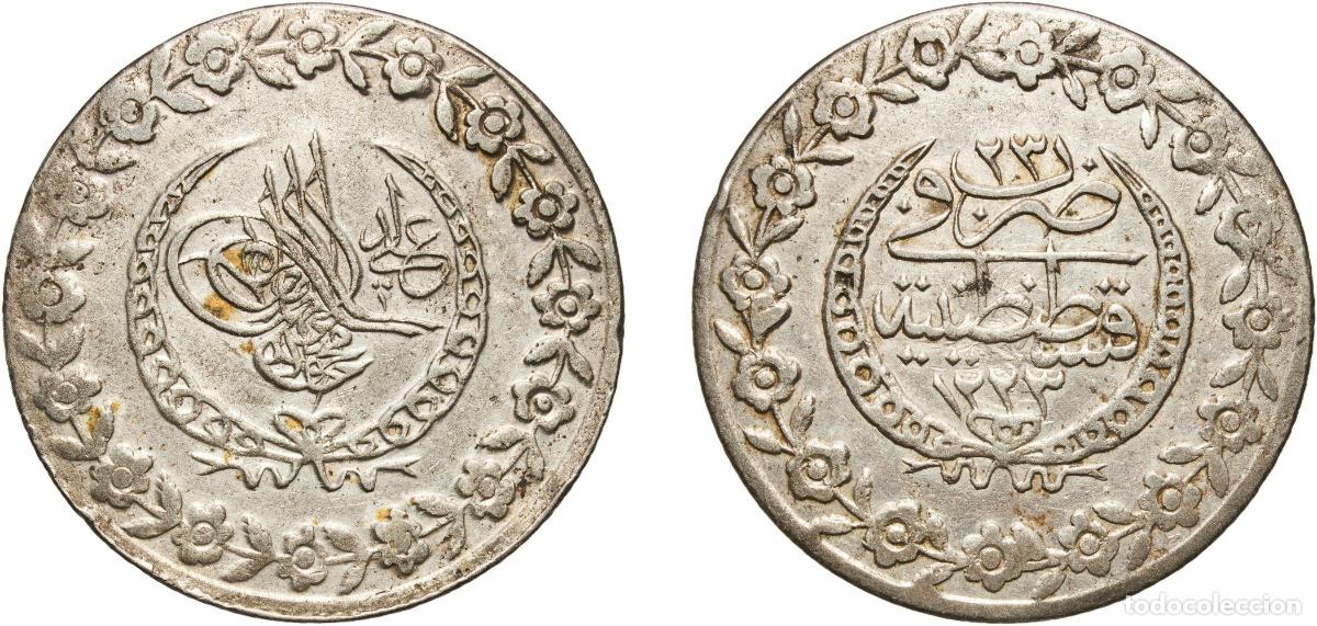 Monedas antiguas de Europa: Ottoman Empire AH1223 (1830) 5 Kurus - Mahmud II (8th issue) Billon (.220 silver) Konstantiniyye /