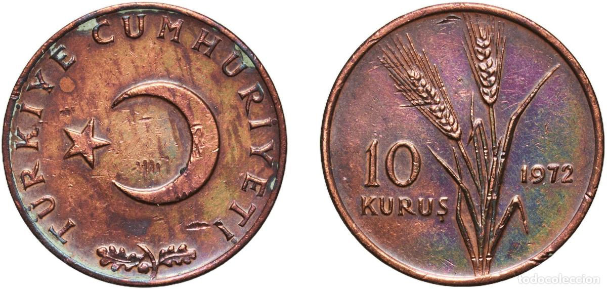 Monedas antiguas de Europa: Turkey Republic 1972 10 Kuruş Bronze Turkish State Mint (17460000) 3.48g AU KM 891.2