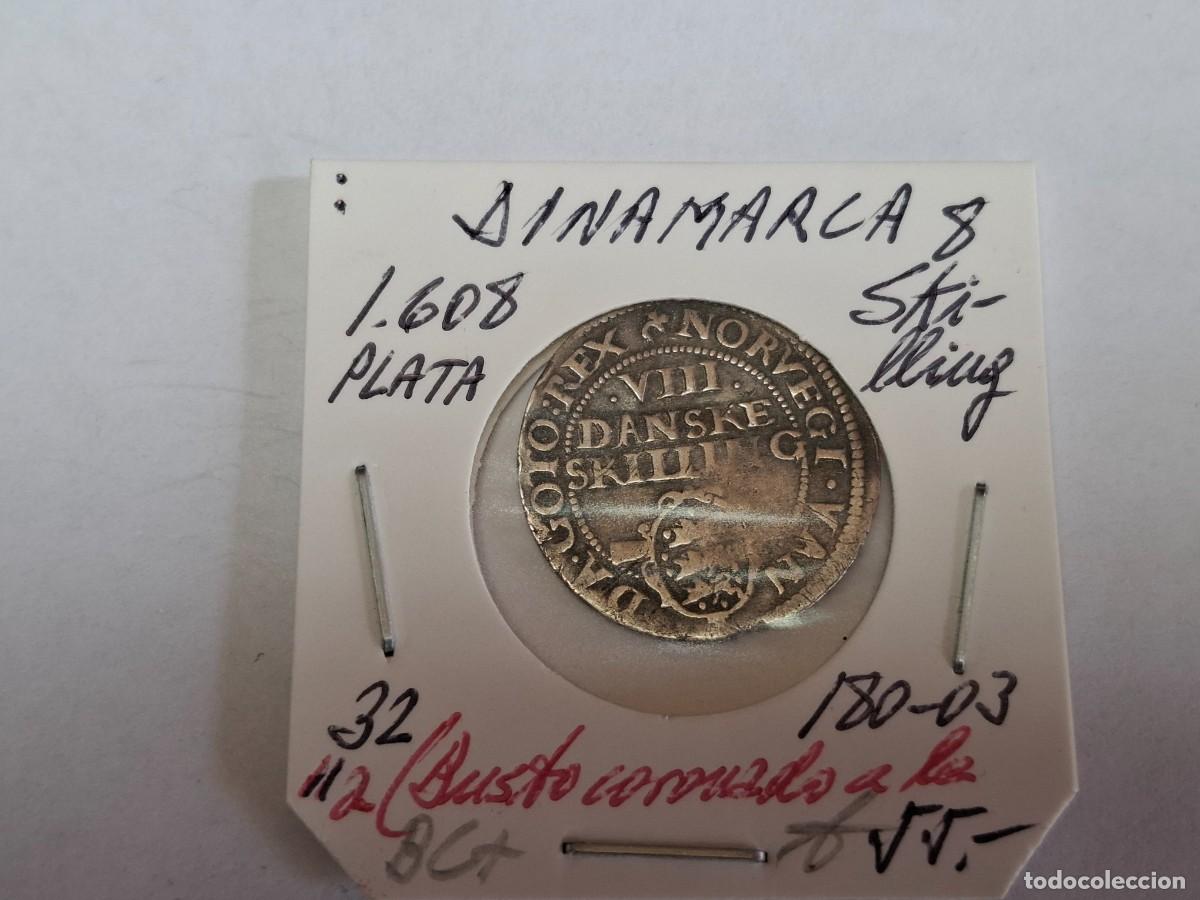 Monedas antiguas de Europa: 8 SKILLINGK de PLATA de 1608 KM 32 DINAMARCA en BC+