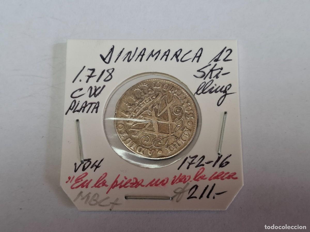Monedas antiguas de Europa: 12 SKILLINGK de PLATA de 1718 CW KM 504 DINAMARCA en MBC+