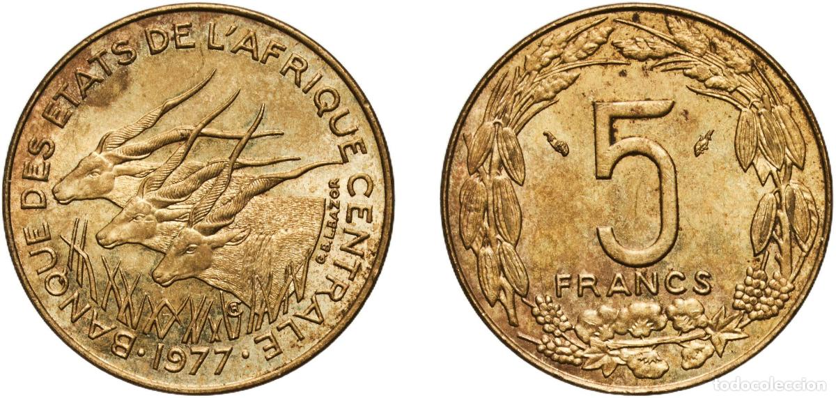 Monedas antiguas de Europa: Central African States Bank of Central African States 1977 5 Francs CFA Aluminium bronze Paris Mint