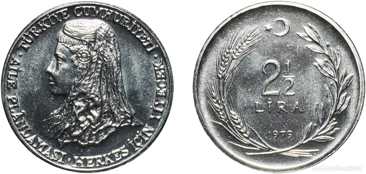 Monedas antiguas de Europa: Turkey Republic 1979 2&frac12; Lira (FAO) Stainless steel (79.15-80.65% Iron, 0.14% Carbon, 17.5-19% Chrom