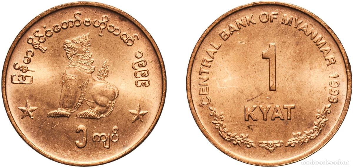 Monedas antiguas de Europa: Myanmar Union 1999 1 Kyat Bronze Security Printing Works Factory Mint 2.84g UNC KM 60 Sch&ouml;n 31