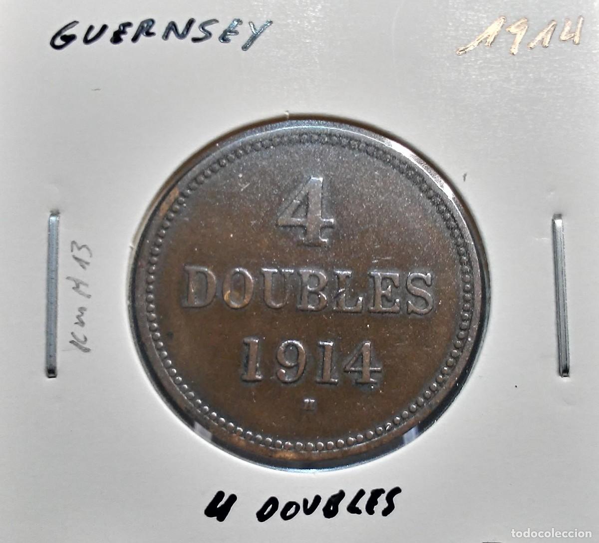 Monedas antiguas de Europa: GUERNSEY 4 DOUBLES 1914 KM#13 MBC.