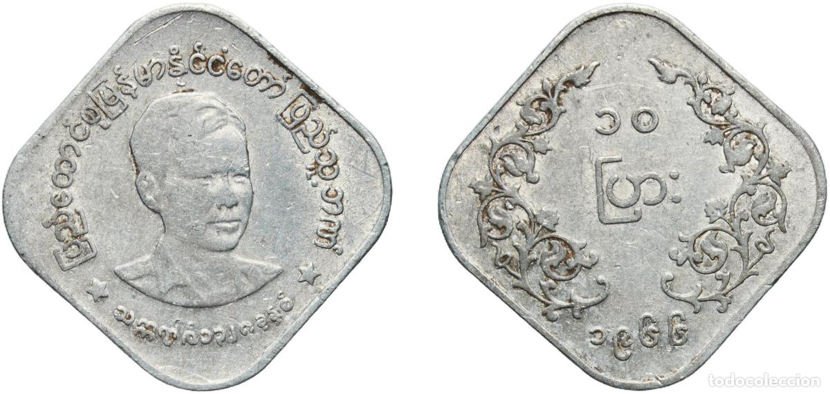 Monedas antiguas de Europa: Myanmar Union 1966 10 Pyas Aluminium Berlin Mint 1g VF KM 40 Sch&ouml;n 14