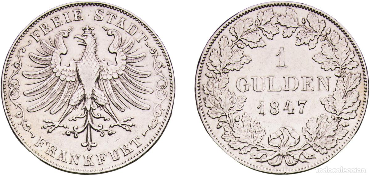 Monedas antiguas de Europa: Germany Free imperial city of Frankfurt German states 1847 1 Gulden Silver (.900) (121222) 10.54g X