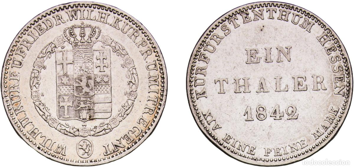 Monedas antiguas de Europa: Germany Electorate of Hesse-Cassel Kingdom of Westphalia German states 1842 1 Thaler - Wilhelm II &