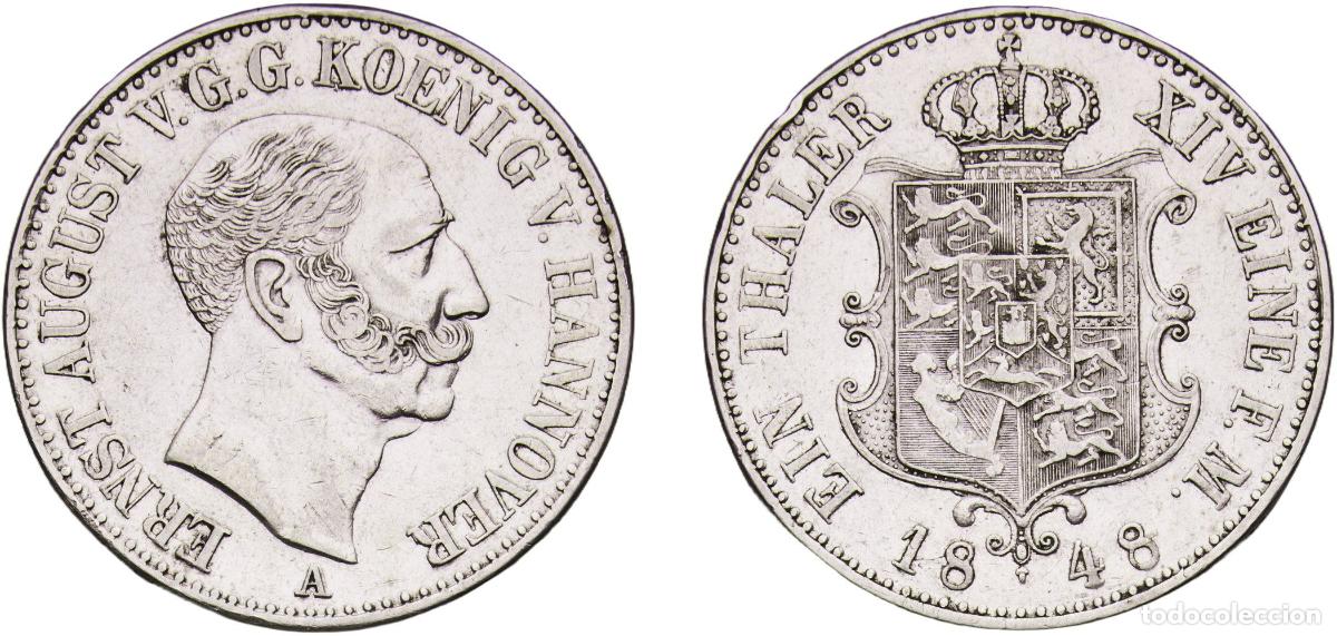 Monedas antiguas de Europa: Germany Kingdom of Hannover Kingdom of Hannover German States 1848 A 1 Thaler - Ernst August Silver
