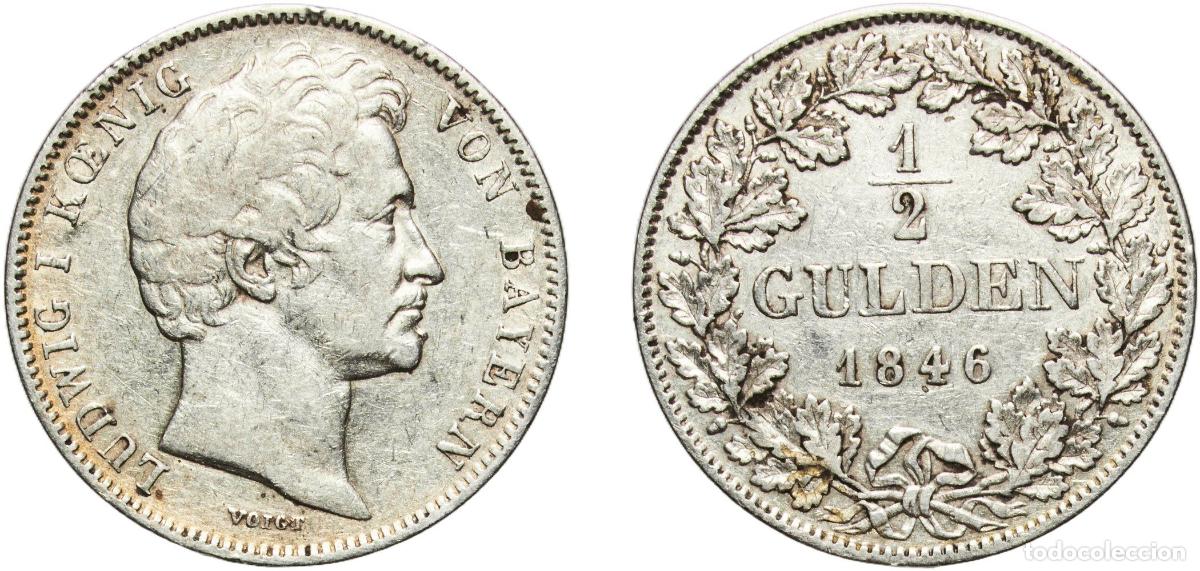 Monedas antiguas de Europa: Germany Kingdom of Bavaria German states 1846 &frac12; Gulden - Louis I Silver (.900) Munich Mint (1181000