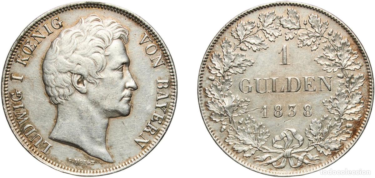 Monedas antiguas de Europa: Germany Kingdom of Bavaria German states 1838 1 Gulden - Louis I Silver (.900) Munich Mint (2044584