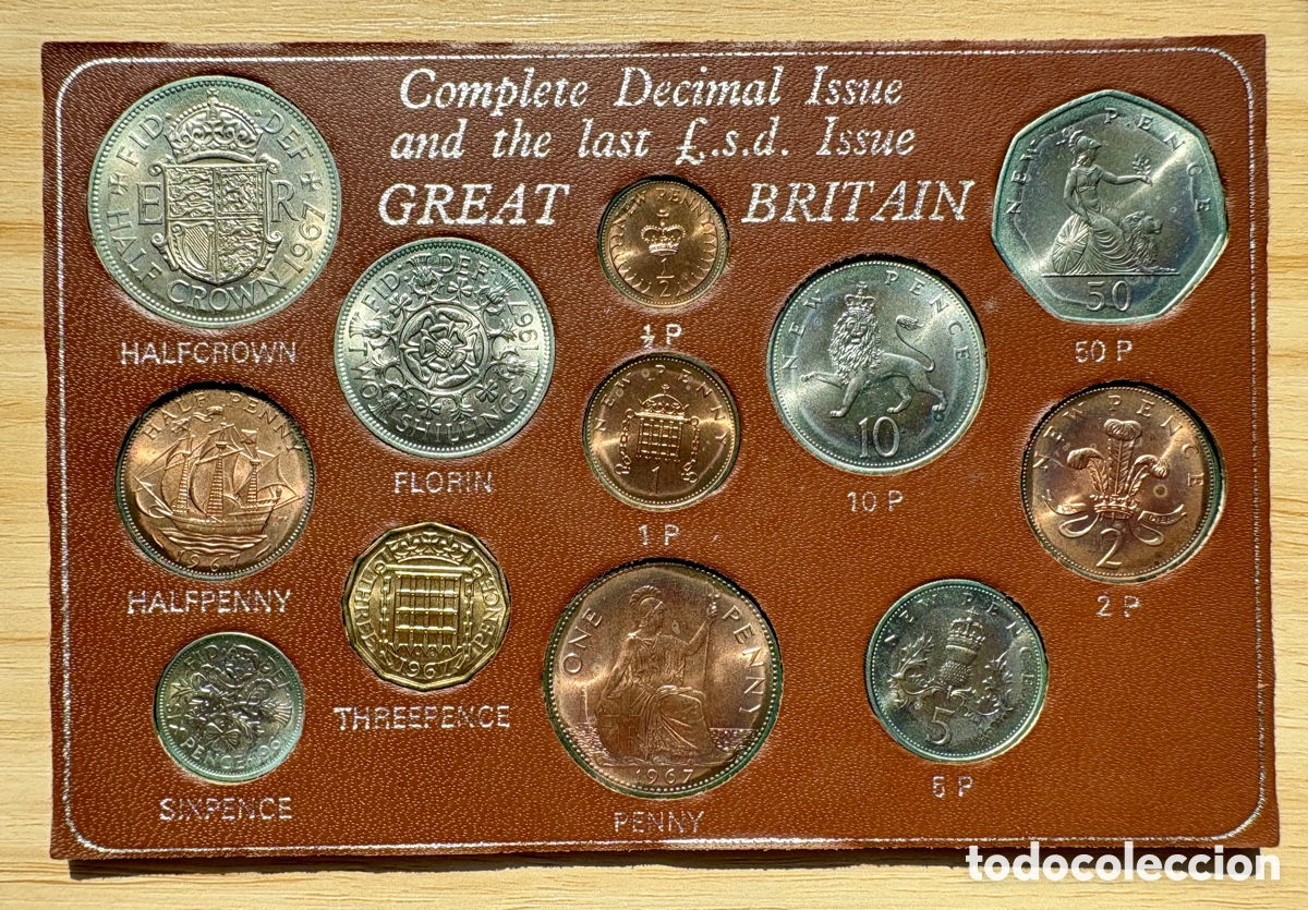 Monedas antiguas de Europa: Colecci&oacute;n completa de monedas de Gran Breta&ntilde;a de 1967, &uacute;ltimo periodo del sistema pre-decimal