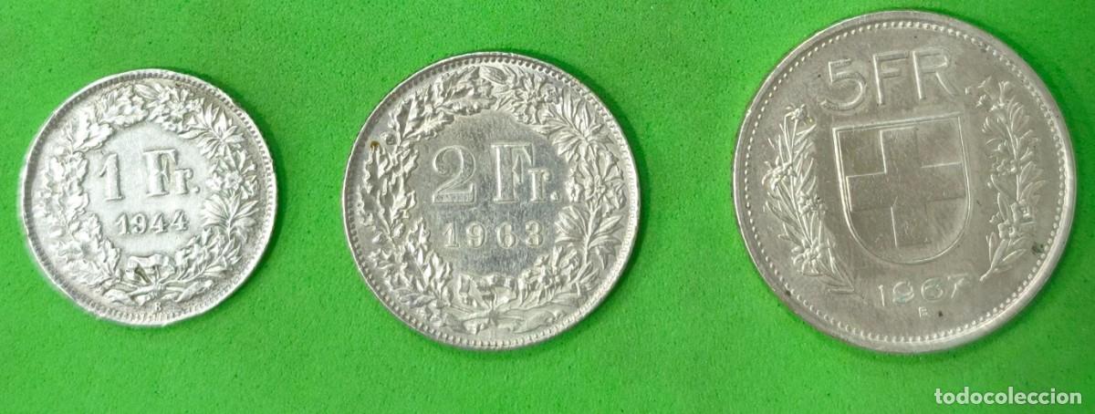 Monedas antiguas de Europa: SUIZA. A&Ntilde;O 1944, 1963 Y 1967. -LOTE DE TRES MONEDAS DE PLATA. PESO 30 GR