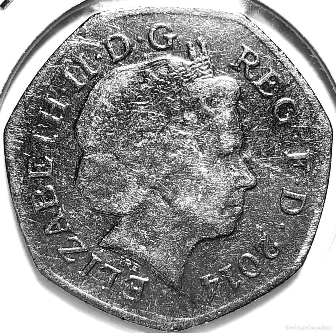 Monedas antiguas de Europa: REINO UNIDO (1982-2022) - 50 PENIQUES 2014 - REINA ISABEL II - A - 8 GR. CUPRONIQUEL - DIAMETRO 27,3
