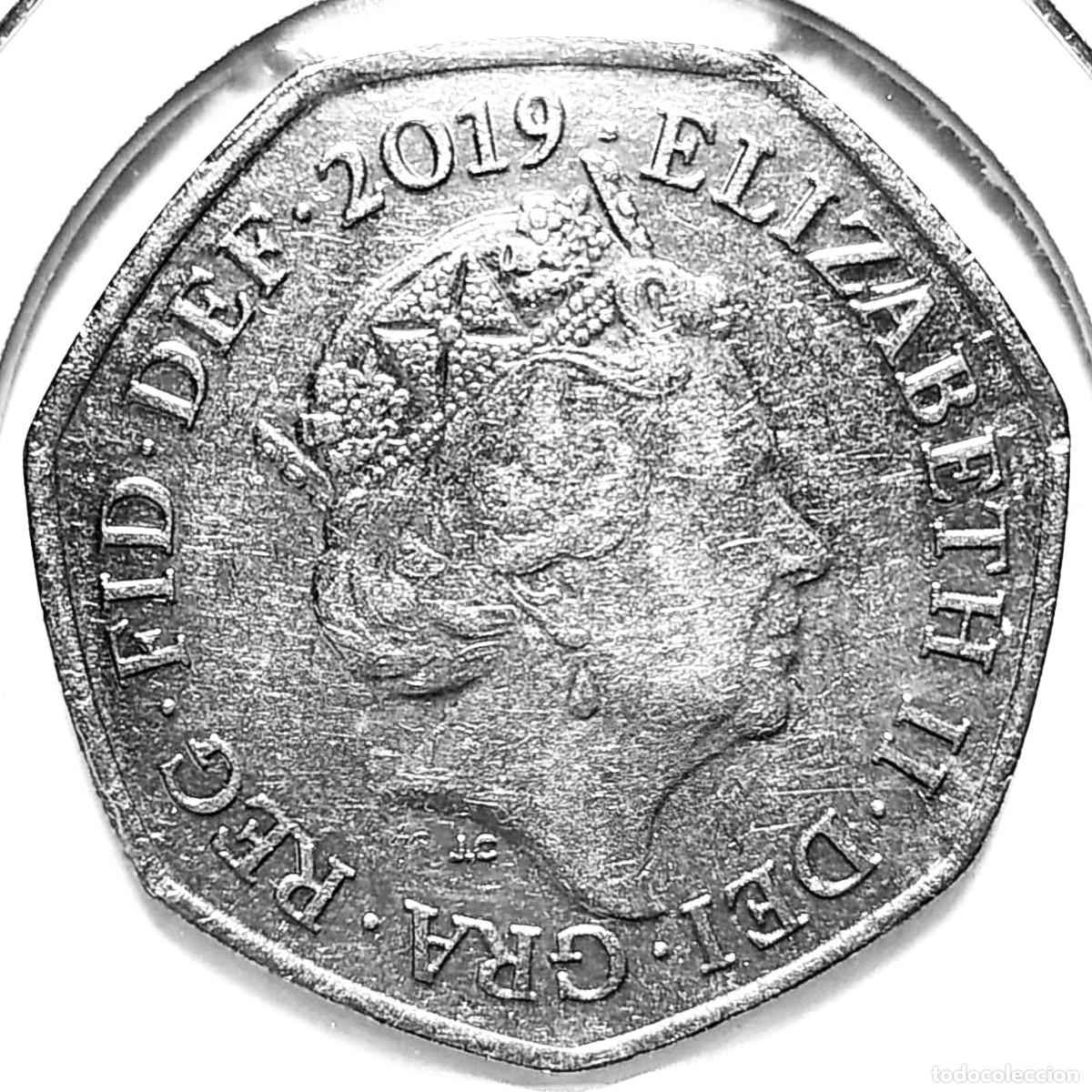 Monedas antiguas de Europa: REINO UNIDO (1982-2022) - 50 PENIQUES 2019 - REINA ISABEL II - A - 8 GR. CUPRONIQUEL - DIAMETRO 27,3