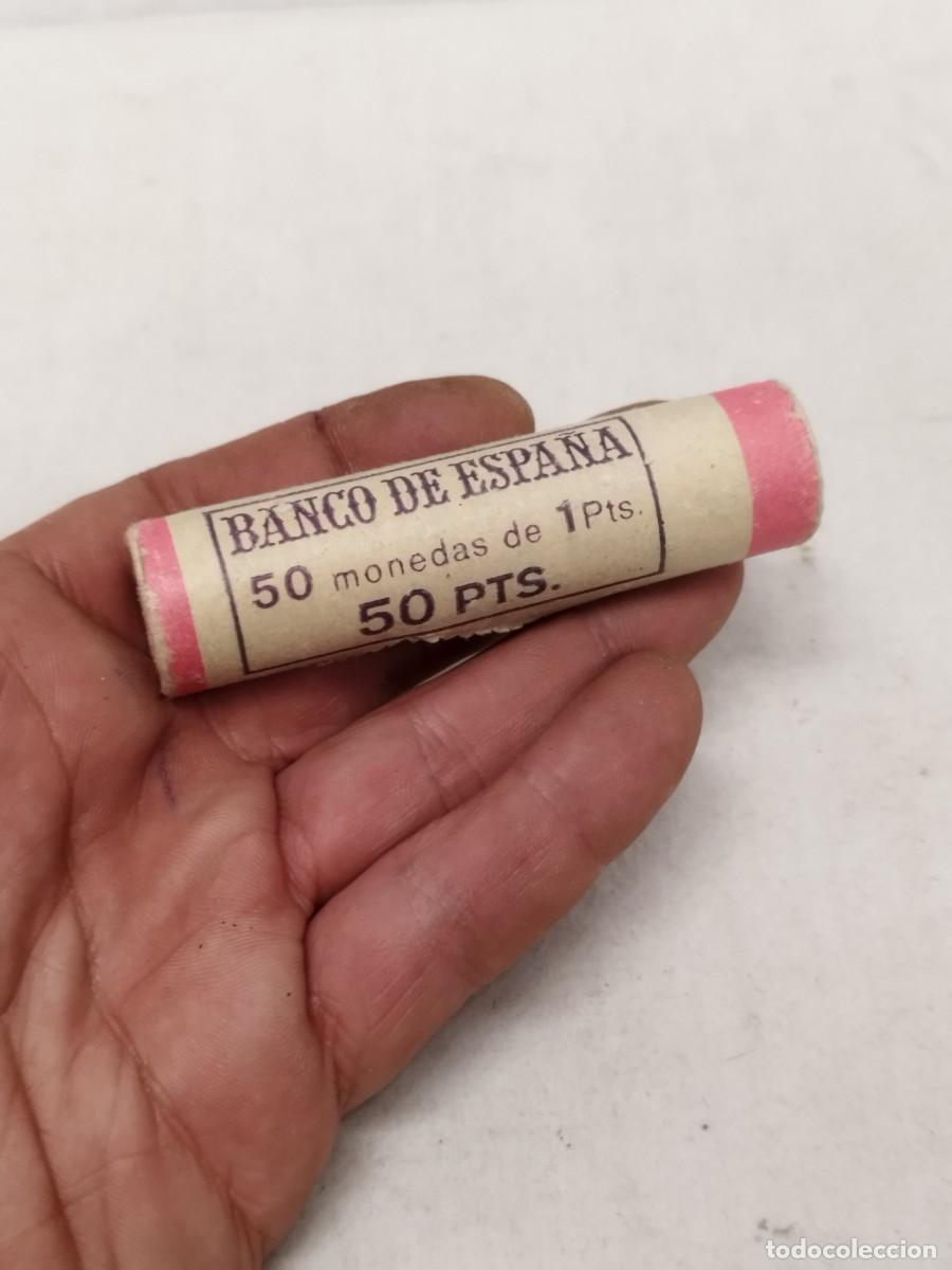 Monedas antiguas de Europa: Antiguo cartucho de 50 monedas de 1 pts Banco de Espa&ntilde;a. Ep&ograve;ca Juan carlos I.