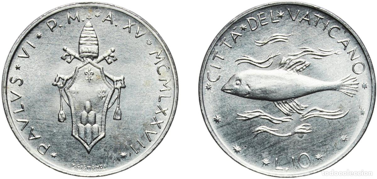 Monedas antiguas de Europa: Vatican City City State 1977 10 Lire - Paul VI Aluminium (200000) 1.6g UNC KM 119 Berman 3479