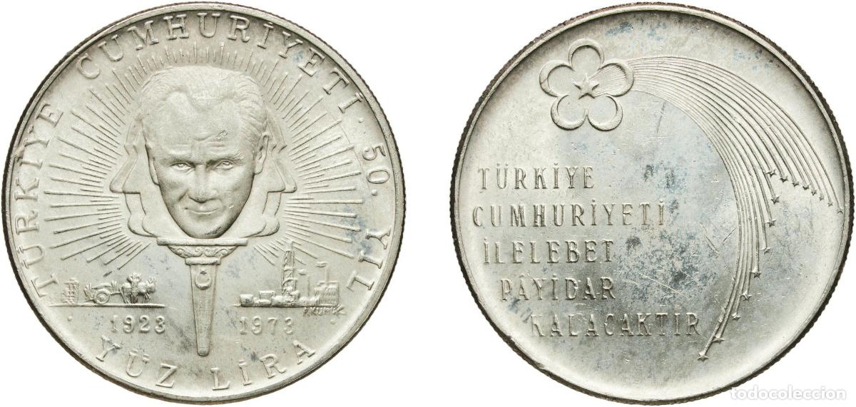 Monedas antiguas de Europa: Turkey Republic 1973 100 Lira (Republic) Silver (.900) (64885) 21.82g UNC KM 903