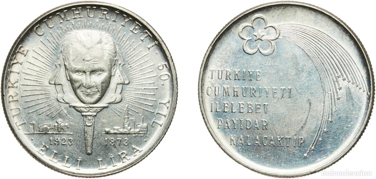 Monedas antiguas de Europa: Turkey Republic 1973 50 Lira (Republic) Silver (.900) (68730) 12.84g UNC KM 902