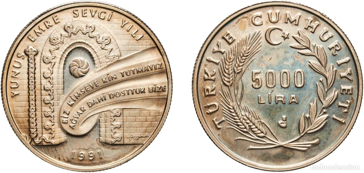 Monedas antiguas de Europa: Turkey Republic 1991 500 000 Lira (Yunus Emre) Gold (.900) (288) 11.2g PF KM 1008