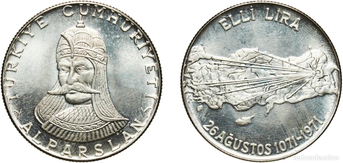 Monedas antiguas de Europa: Turkey Republic 1971 50 Lira (Battle of Malazgirt) Silver (.830) (30827) 19.03g UNC KM 900