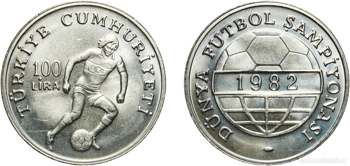 Monedas antiguas de Europa: Turkey Republic 1982 100 Lira (World Cup) Copper-nickel (63524) 23.49g UNC KM 951