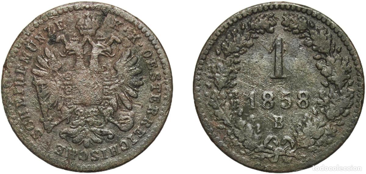 Monedas antiguas de Europa: Austria Empire 1858 B 1 Kreuzer - Franz Joseph I Copper Kremnica Mint (23497000) 3.21g VF KM 2186