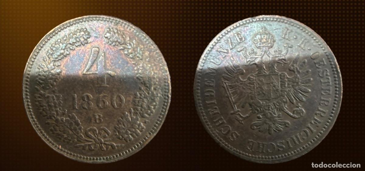 Monedas antiguas de Europa: AUSTRIA 4 KREUZER 1860-B &middot; IMPERIO AUSTROH&Uacute;NGARO &middot; MONEDA ANTIGUA ORIGINAL