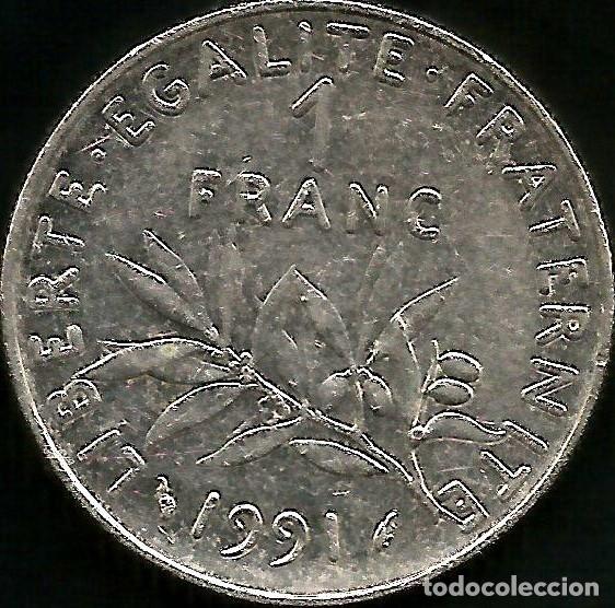 Monedas antiguas de Europa: FRANCIA 1991 - 1 FRANC - KM 925.1 - CIRCULADA