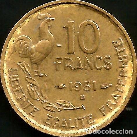 Monedas antiguas de Europa: FRANCIA 1951 - CECA B - 10 FRANCS - KM 915.2 - CIRCULADA