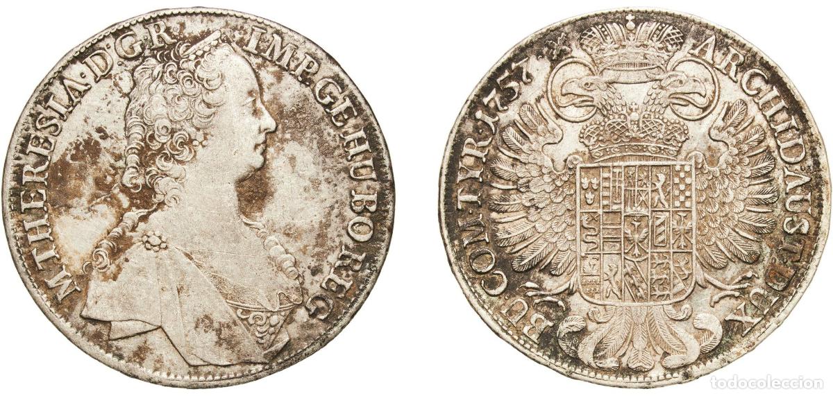Monedas antiguas de Europa: Austria Empire 1757 1 Thaler - Maria Theresia (Vienna) Silver (.833) Vienna Mint 28g XF KM 1817 He