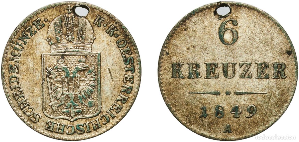 Monedas antiguas de Europa: Austria Empire 1849 A 6 Kreuzer Billon (.4375 silver) Vienna Mint (251879231) 1.85g XF Holed KM 22