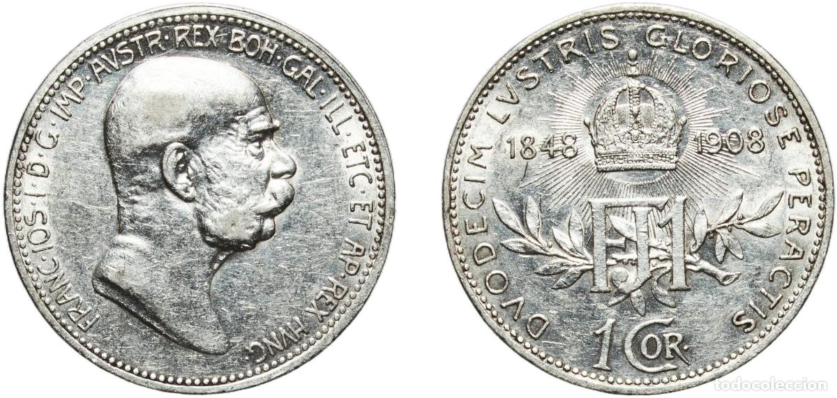 Monedas antiguas de Europa: Austria Austro-Hungarian Empire 1908 1 Corona - Franz Joseph I (Reign) Silver (.835) Vienna Mint (4
