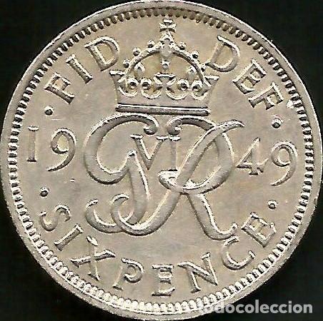 Monedas antiguas de Europa: REINO UNIDO 1949 - 6 PENCE - KM 875- CIRCULADA