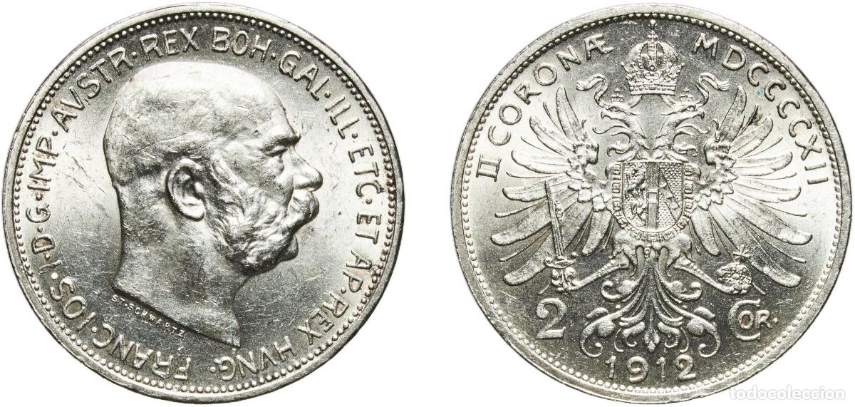 Monedas antiguas de Europa: Austria Austro-Hungarian Empire 1912 2 Corona - Franz Joseph I Original luster Silver (.835) Vienna