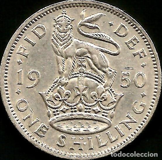 Monedas antiguas de Europa: REINO UNIDO 1950 - 1 SHILLING - KM 876 - ESCUDO INGLES - CIRCULADA